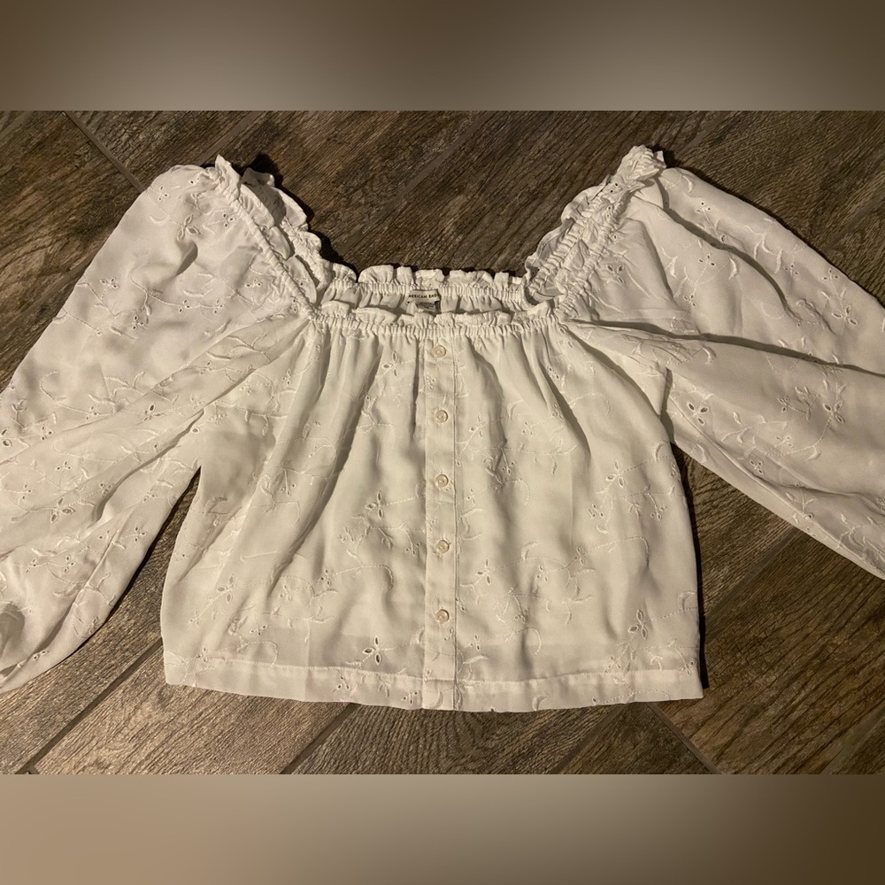 NWT American Eagle white off the shoulder shirt with floral eyelet detail
